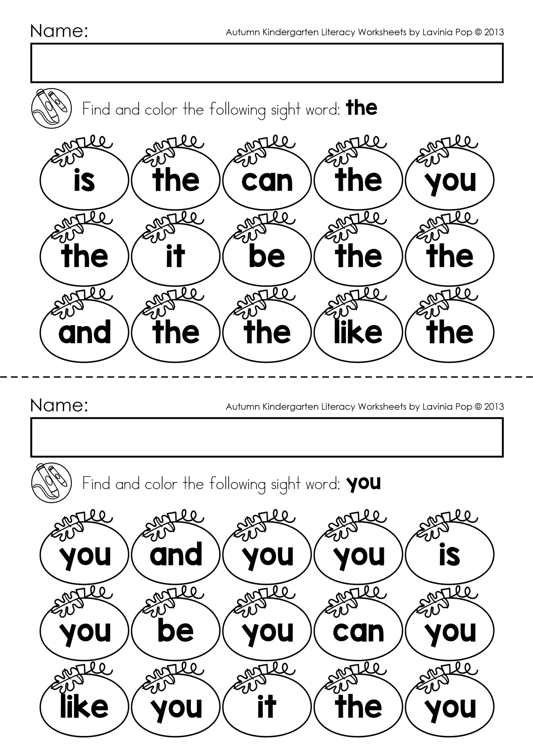 Pumpkin Sight Word Match Activity | Sight Words Kindergarten Worksheets Printable
