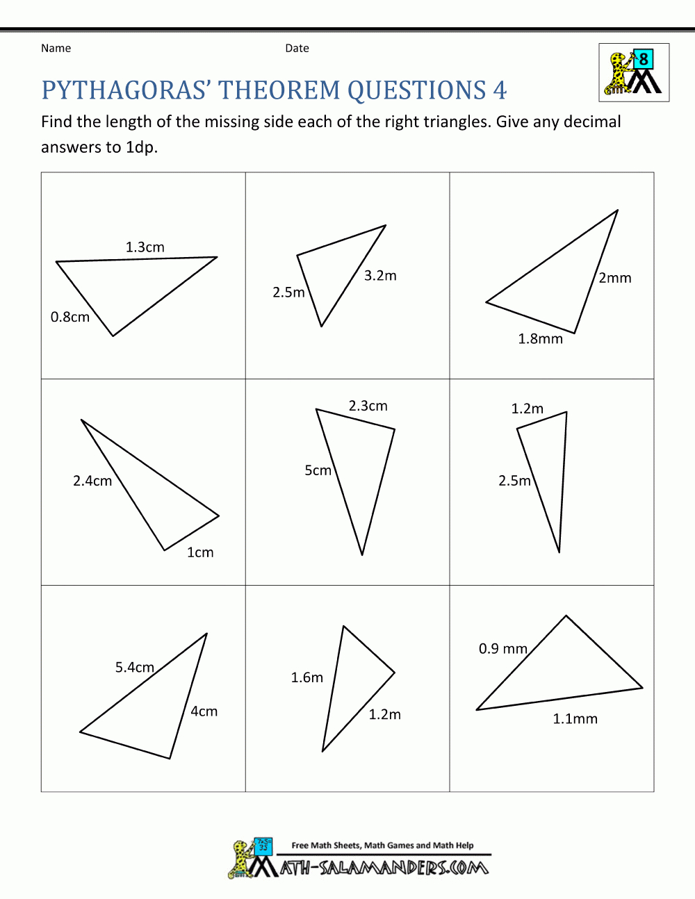 Pythagoras Theorem Questions | Free Printable Pythagorean Theorem Worksheets