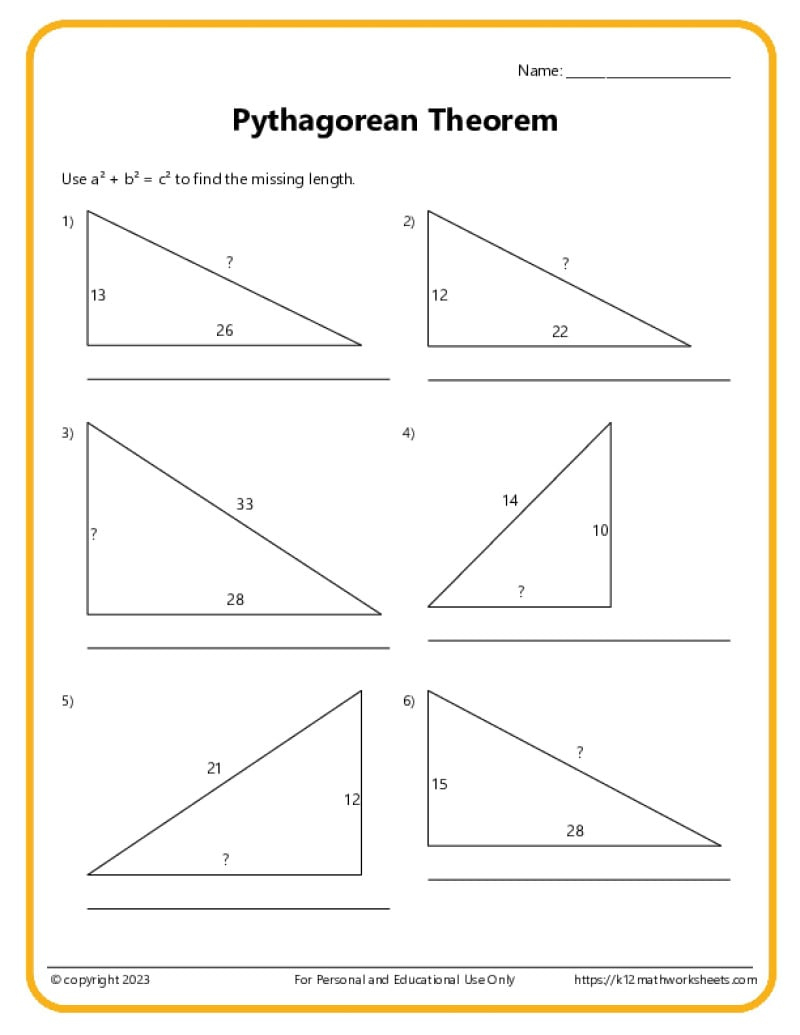 Pythagorean Theorem Worksheets | Free Printable Pythagorean Theorem Worksheets