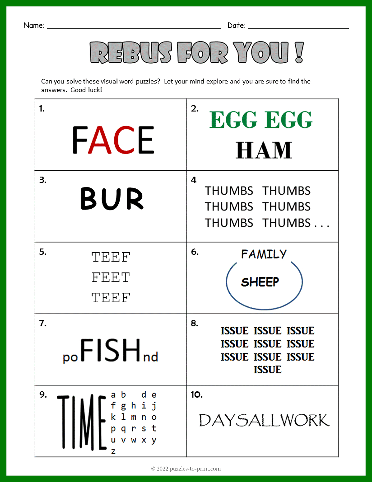 Rebus Worksheet 1 | Rebus Worksheets Printable