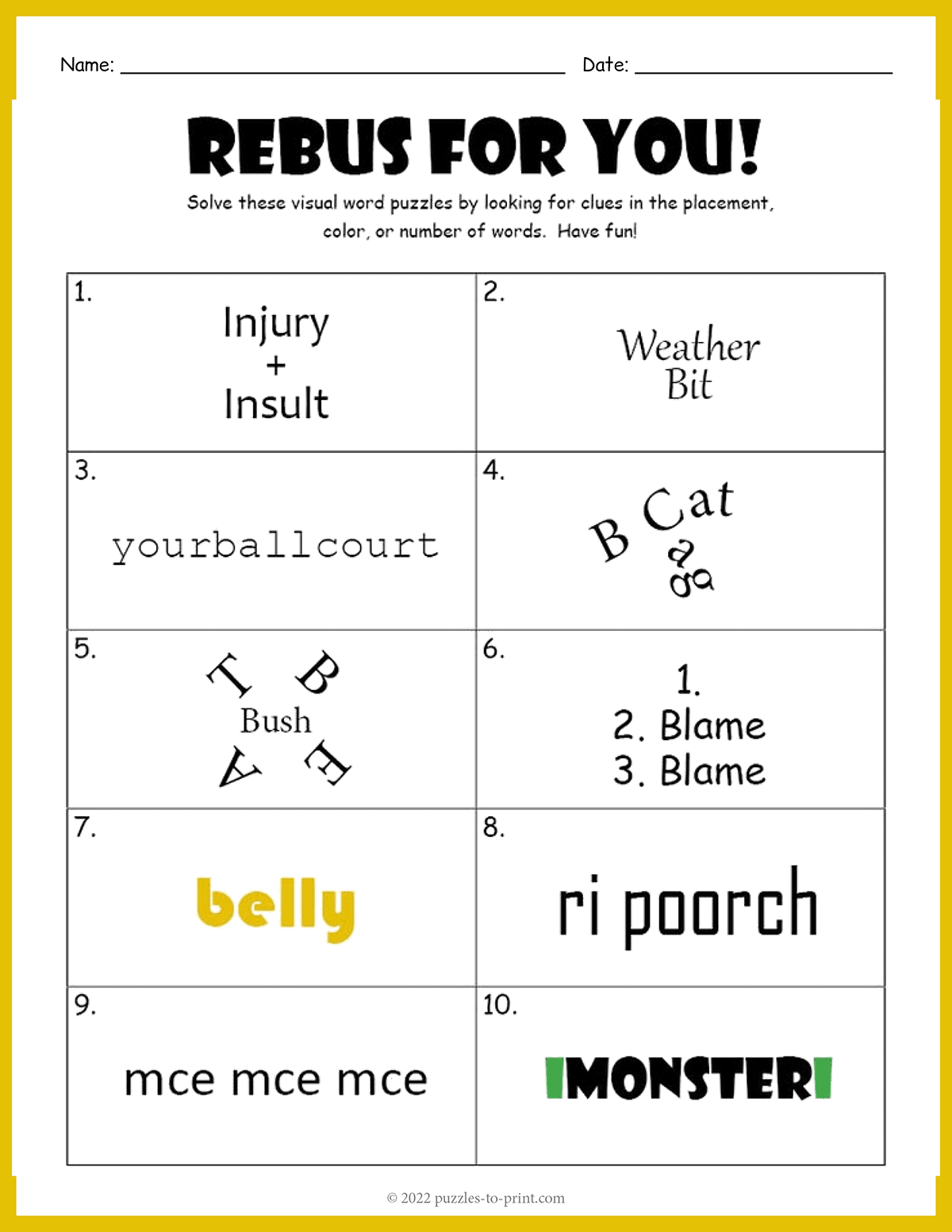 Rebus Worksheet 3 | Rebus Worksheets Printable