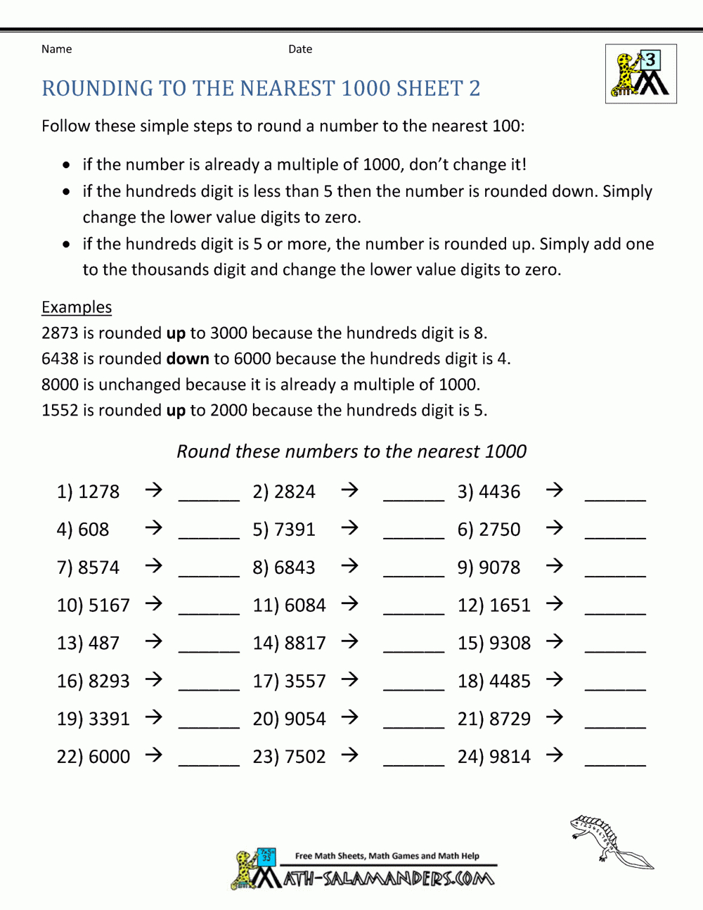 Rounding To The Nearest 1000 Worksheets | Free Printable Rounding Math Worksheets