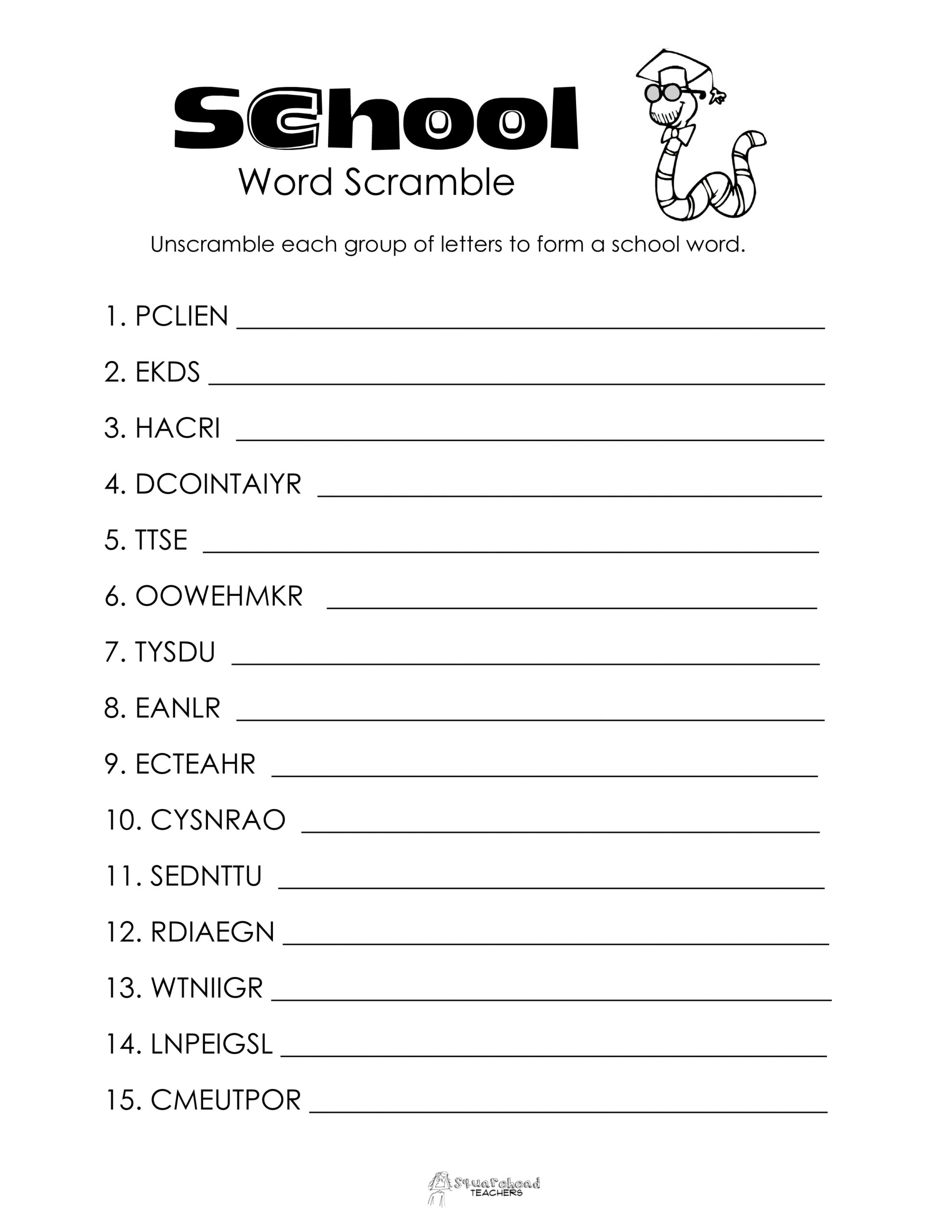 School Word Scramble (Free Worksheet!) | Squarehead Teachers | Word Scramble Printable Worksheets