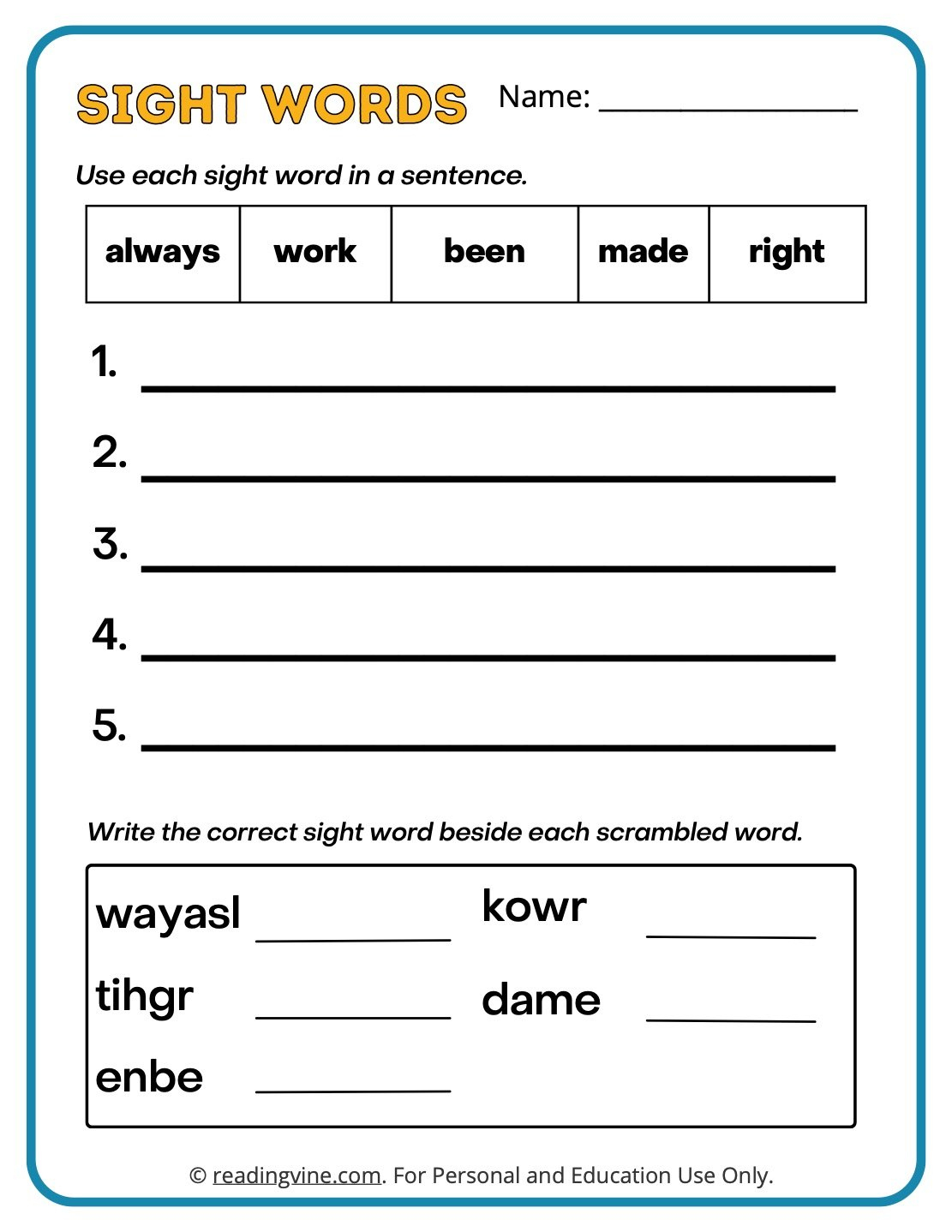 Second Grade Sight Words Worksheets | 2Nd Grade Sight Words Printable Worksheets