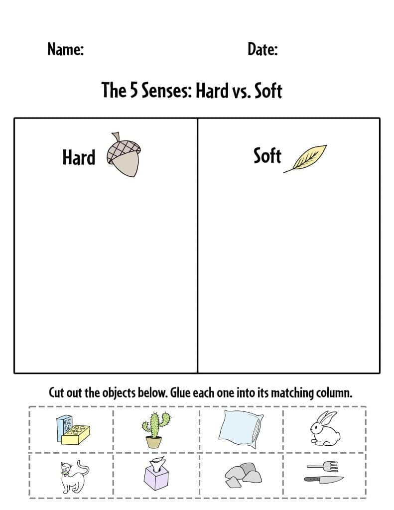 Sense Of Touch Worksheets For Preschool ⋆ The Hollydog Blog | Hard And Soft Objects Printable Worksheets