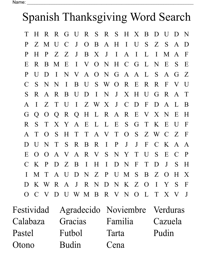 Spanish Thanksgiving Word Search - Wordmint | Spanish Thanksgiving Vocabulary Worksheets