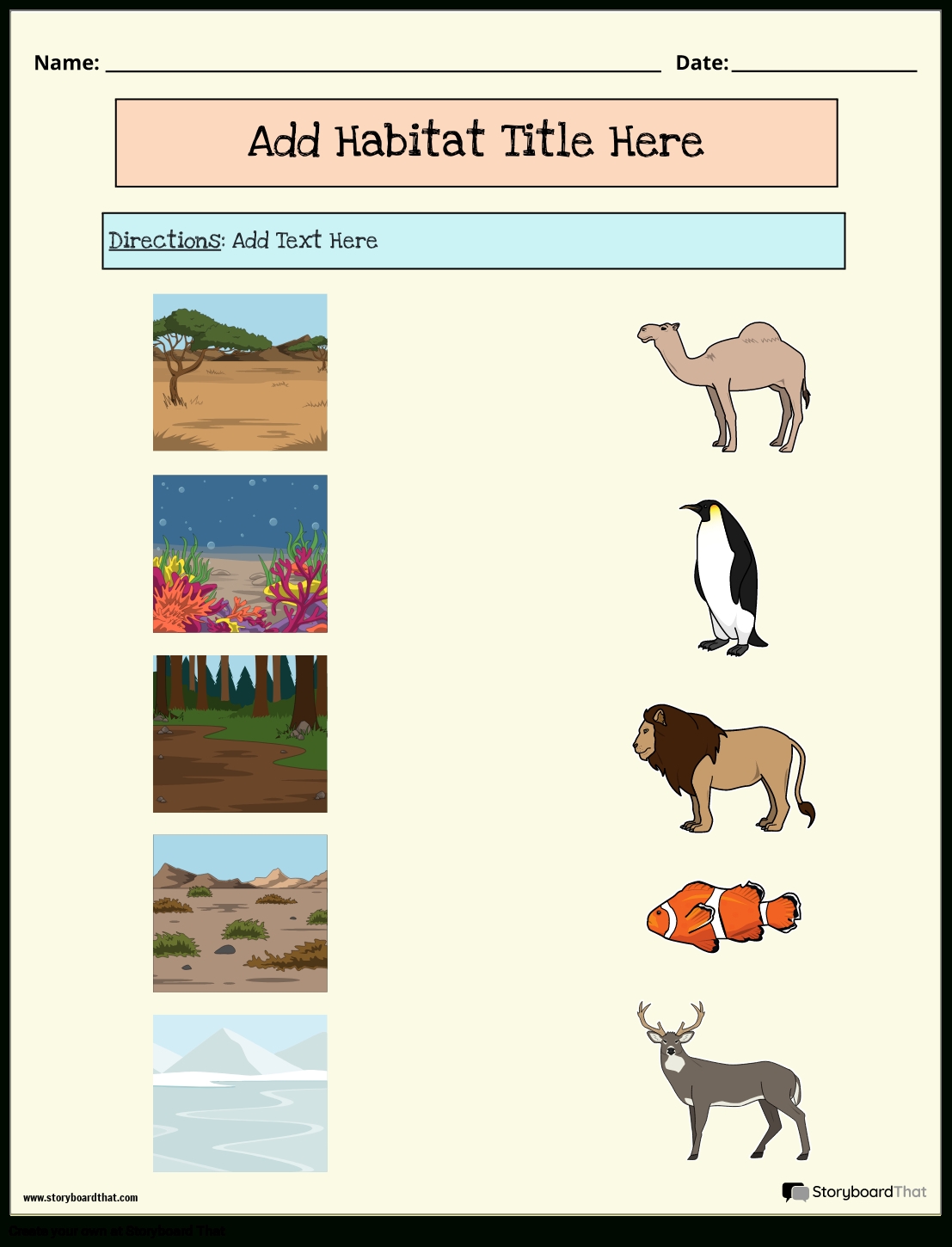 Storyboard That: Free Animal Habitat Worksheets | Free Printable Worksheets Animal Habitats