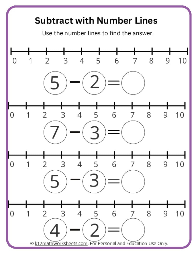 Subtract With Number Lines - K12 Math Worksheets | 2Nd Grade Math Subtraction Printable Worksheets
