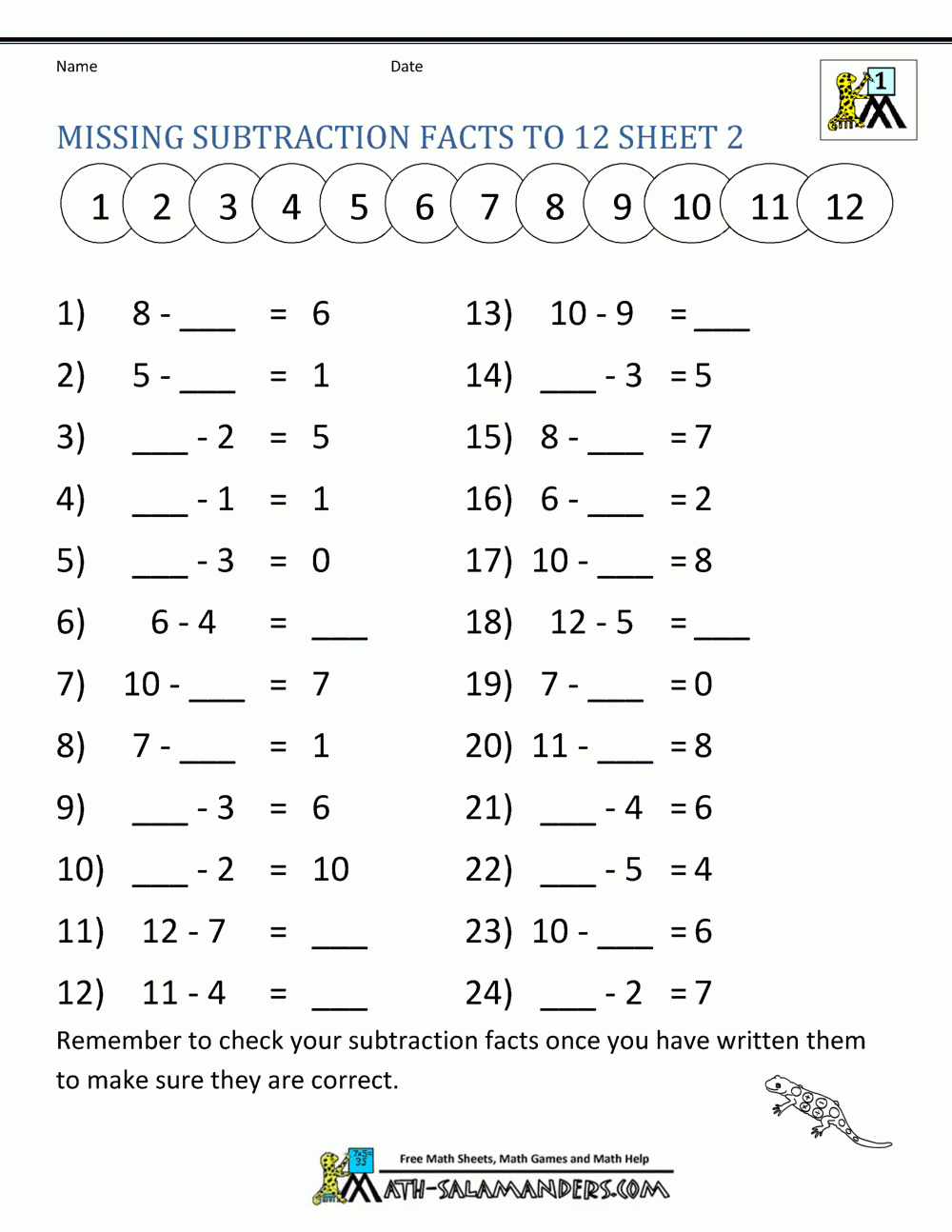 subtraction facts worksheets 1st grade math facts worksheets 1st grade printable Subtraction Facts Worksheets 1St Grade | Math Facts Worksheets 1St Grade Printable