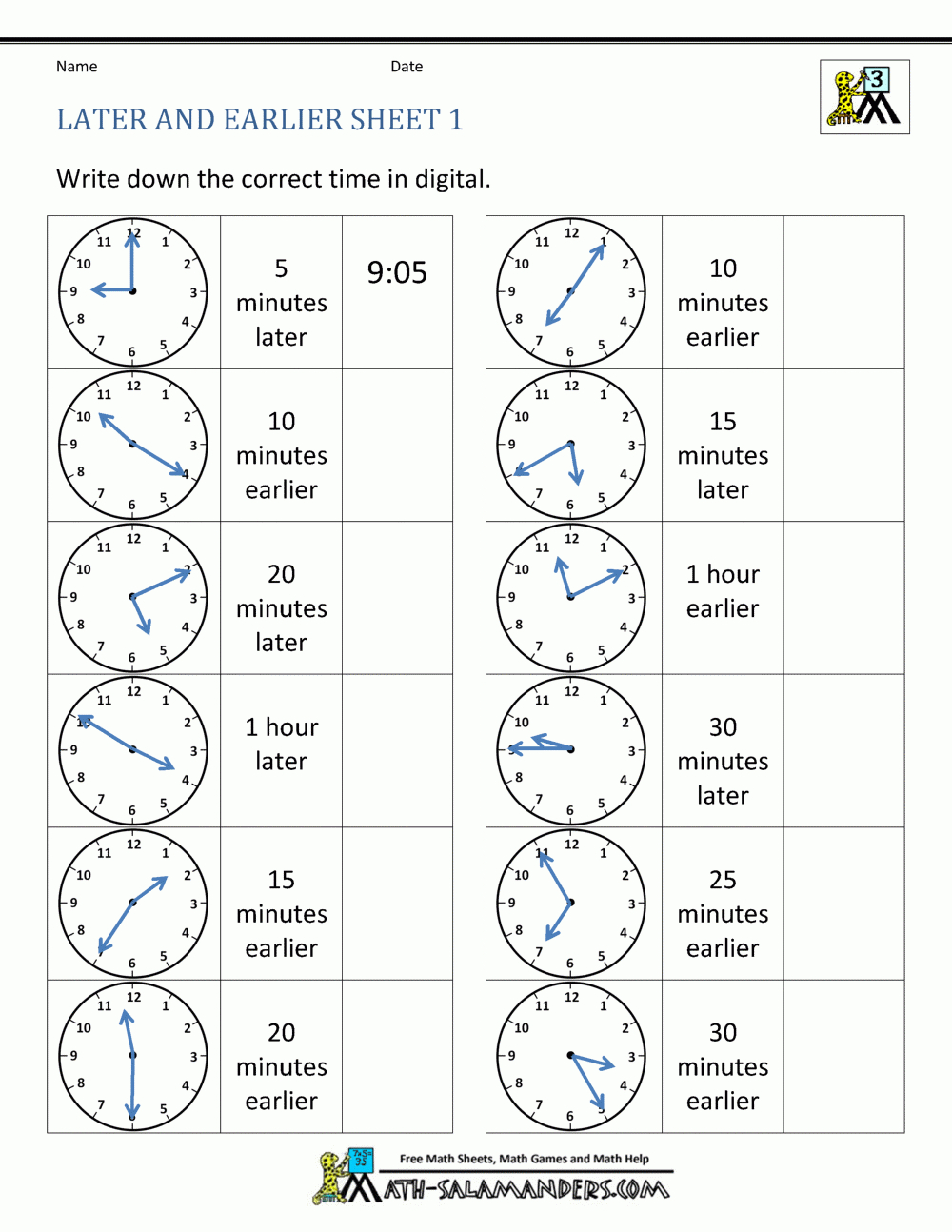 Telling Time To 5 Minutes Worksheets | Digital Time Worksheets Free Printables