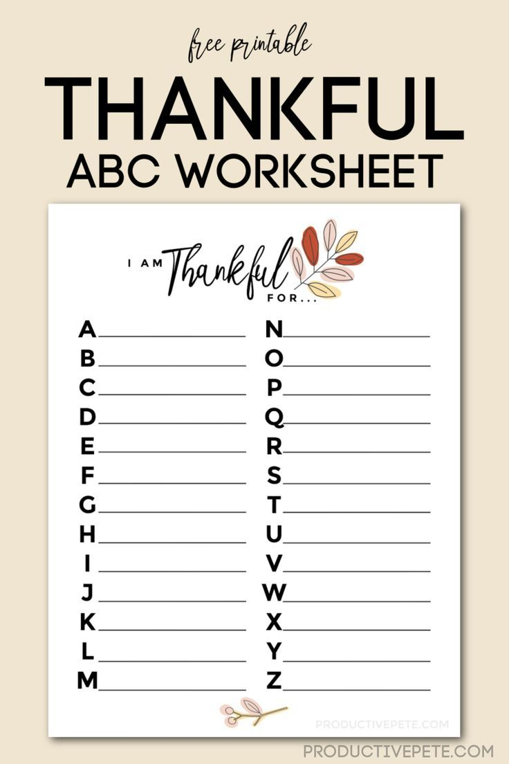 Thankful Abc Worksheet | Free Printable For Gratitude List At | Thanksgiving ABC Worksheets