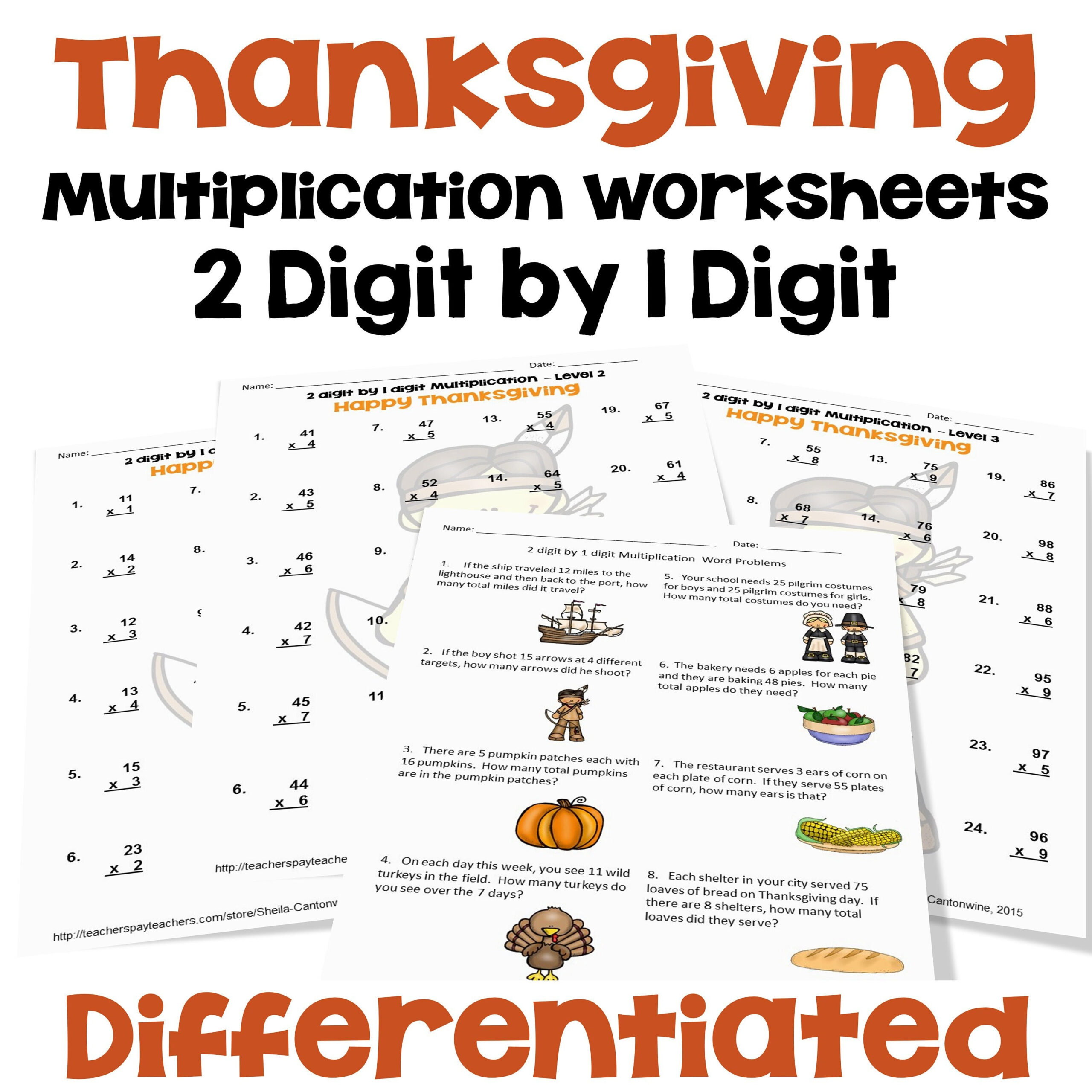 Thanksgiving 2 Digit1 Digit Multiplication Worksheets | Multiplication Worksheets Thanksgiving