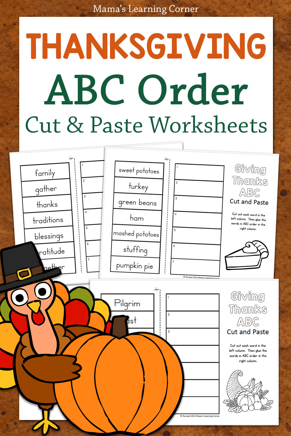 Thanksgiving Abc Order Cut And Paste Worksheets - Mamas Learning | Thanksgiving Abc Worksheets