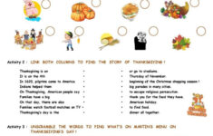 Thanksgiving Worksheets For ESL Students Thanksgiving Worksheets For ESL Students