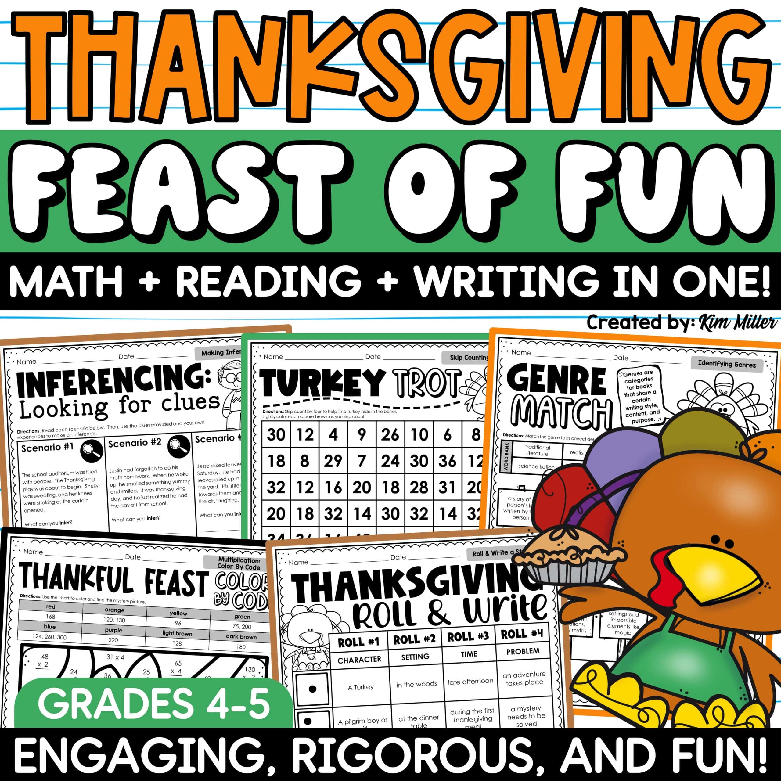 Thanksgiving Activities Math Reading Comprehension Writing No Prep | Pre-Algebra Thanksgiving Worksheets