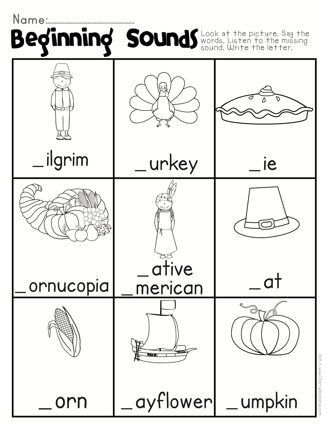 Thanksgiving Beginning Sound | Thanksgiving Phonics Worksheets