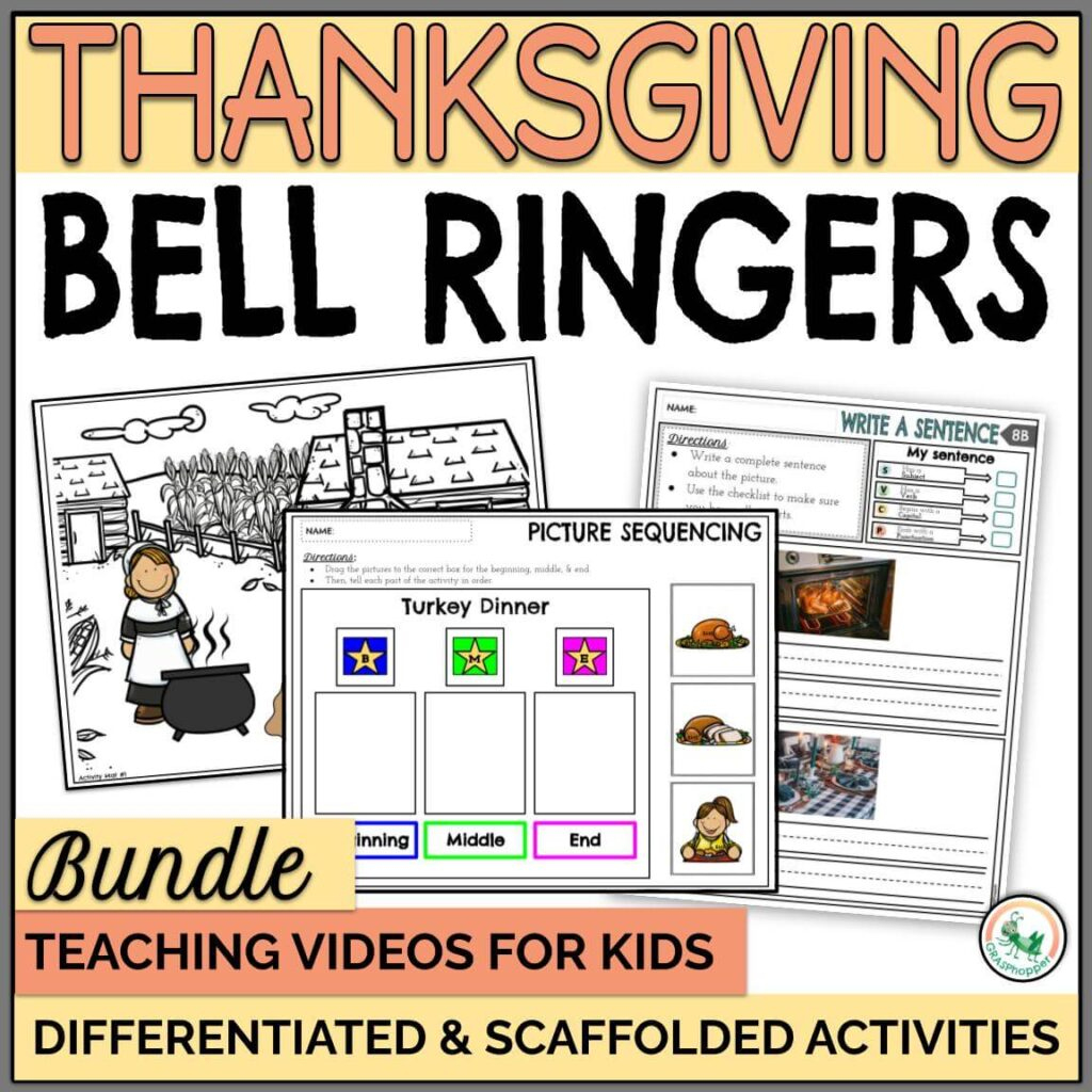 Thanksgiving Bell Ringer Activity Bundle With Sentence Writing | Thanksgiving Sequencing Worksheet