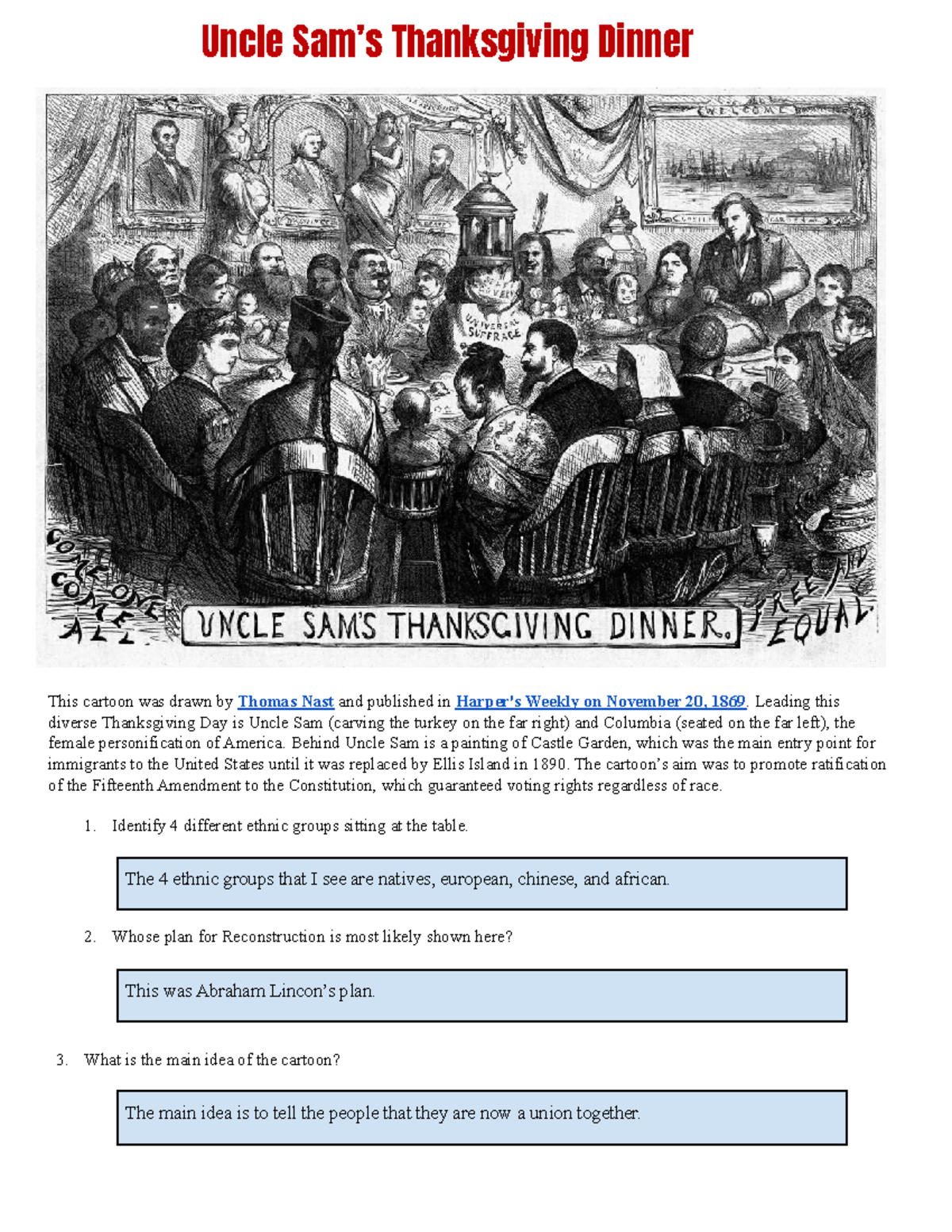 thanksgiving cartoon analysis ethnic unity controversies in uncle sams thanksgiving dinner worksheet answers Thanksgiving Cartoon Analysis: Ethnic Unity & Controversies In | Uncle Sams Thanksgiving Dinner Worksheet Answers
