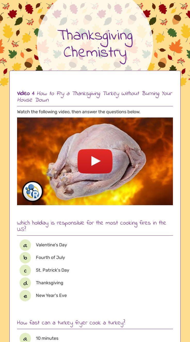 Thanksgiving Chemistry Worksheet | Chemistry of Thanksgiving Worksheet