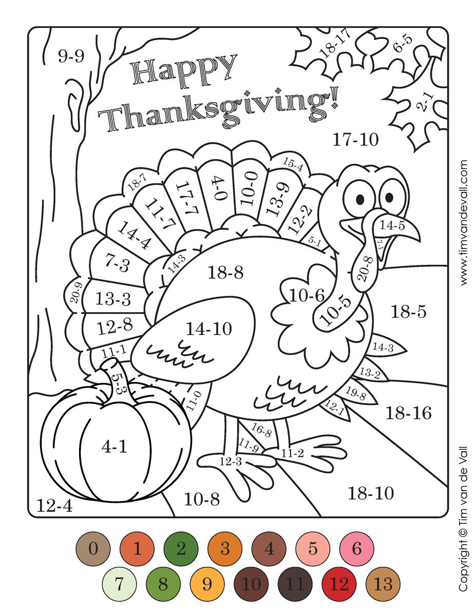 Thanksgiving-Color-By-Numbers-Subtraction - Tim&amp;#039;S Printables | Thanksgiving Subtraction Worksheets