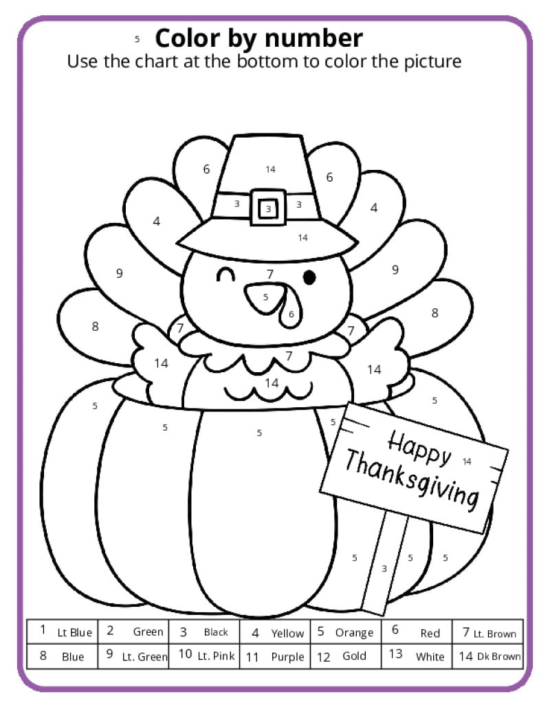 Thanksgiving Colornumber Pages - K12 Math Worksheets | Thanksgiving Number Worksheets