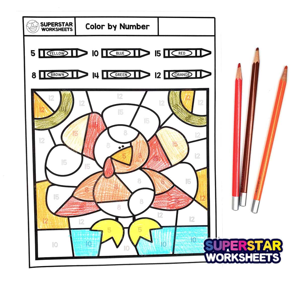 Thanksgiving Colornumber - Superstar Worksheets | Thanksgiving Multiplication Coloring Worksheets