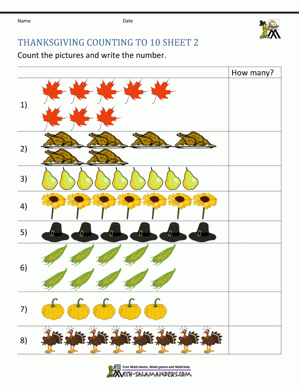 Thanksgiving Counting Worksheets | 7 2 Thanksgiving Worksheet Answers