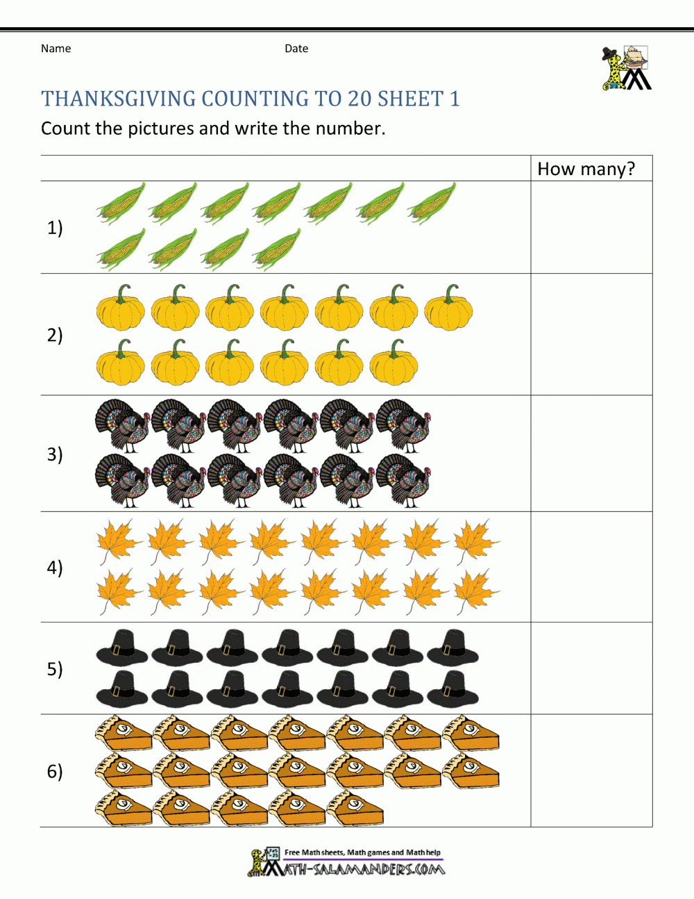 Thanksgiving Counting Worksheets | Thanksgiving 3rd Grade Worksheets