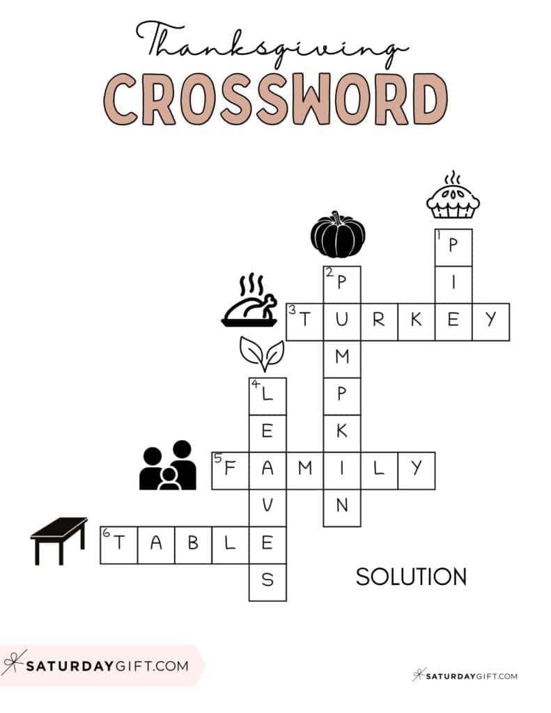 Thanksgiving Crossword Puzzle - Cute &amp;amp; Free Printable | Saturdaygift | Thanksgiving Crossword Puzzle Worksheet Answer Key