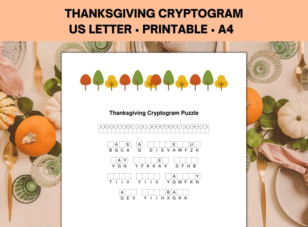 Thanksgiving Cryptogram Puzzle, Thanksgiving Printable Game And Activities  For Kids And Adults | Thanksgiving Cryptogram Worksheet