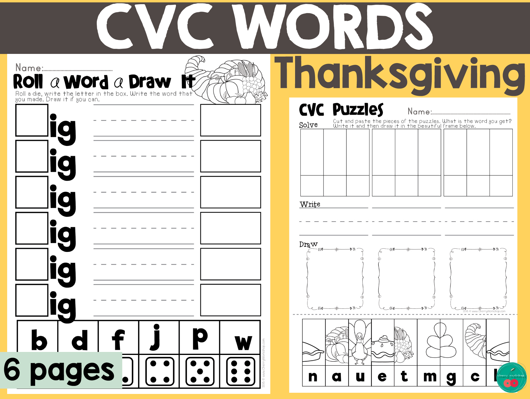 Thanksgiving Cvc Word Activity Pages | Thanksgiving Cvc Worksheets Free