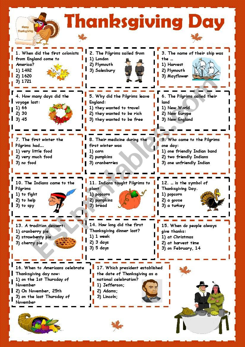 Thanksgiving Day - Esl Worksheetkosamysh | Thanksgiving Day Worksheets
