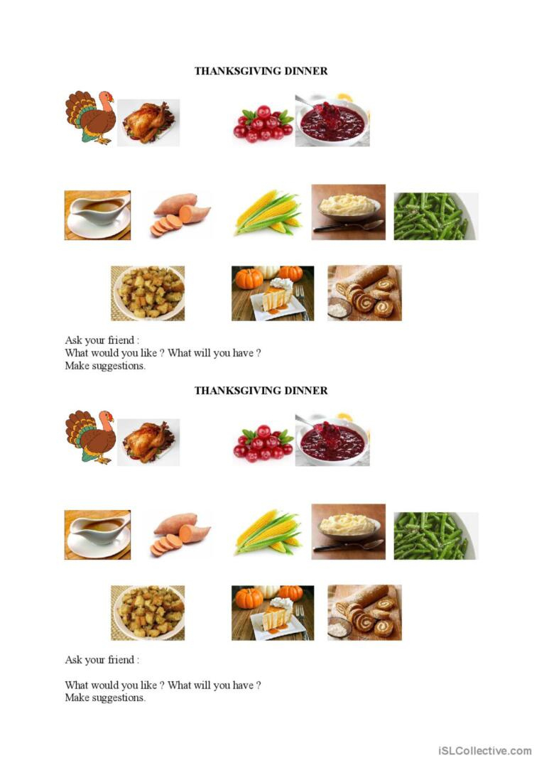 Thanksgiving Dinner Discussion Start…: English Esl Worksheets Pdf | A Thanksgiving Feast Worksheet