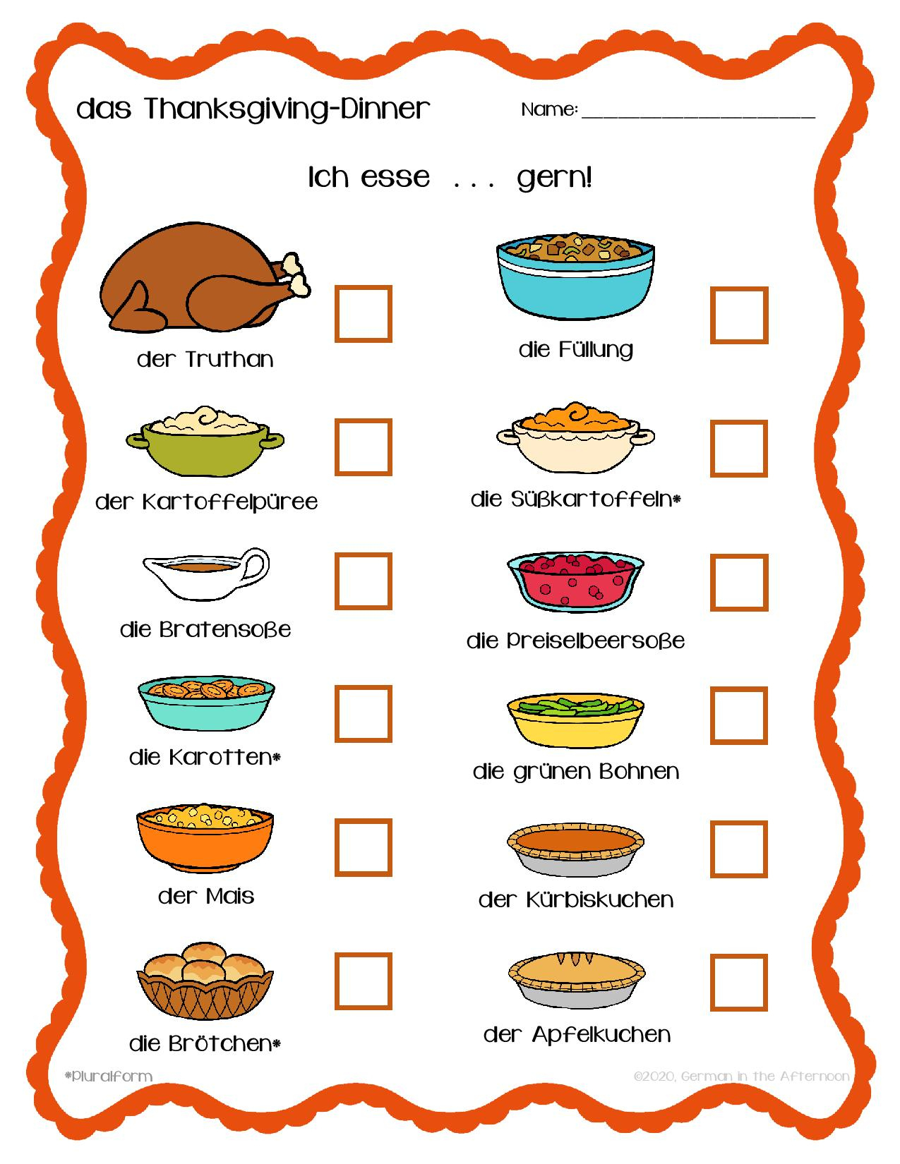 thanksgiving dinner umfrage survey german in the afternoon thanksgiving meal worksheet Thanksgiving-Dinner Umfrage / Survey | German In The Afternoon | Thanksgiving Meal Worksheet