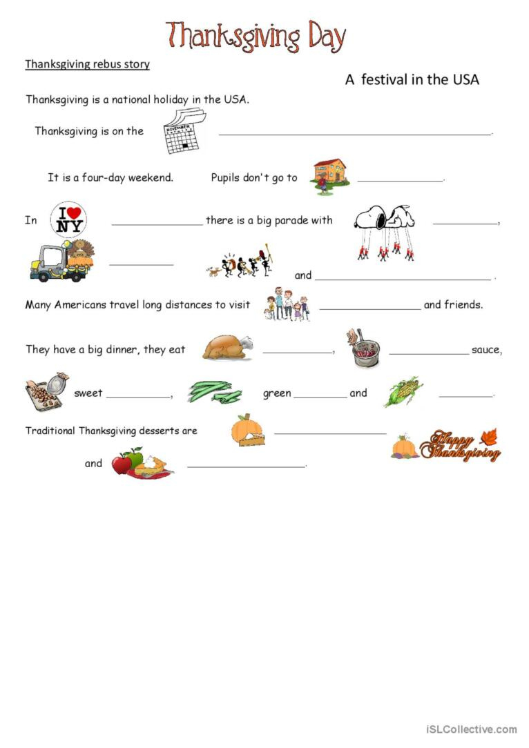 Thanksgiving: English Esl Worksheets Pdf &amp;amp; Doc | Thanksgiving Day Worksheets Esl