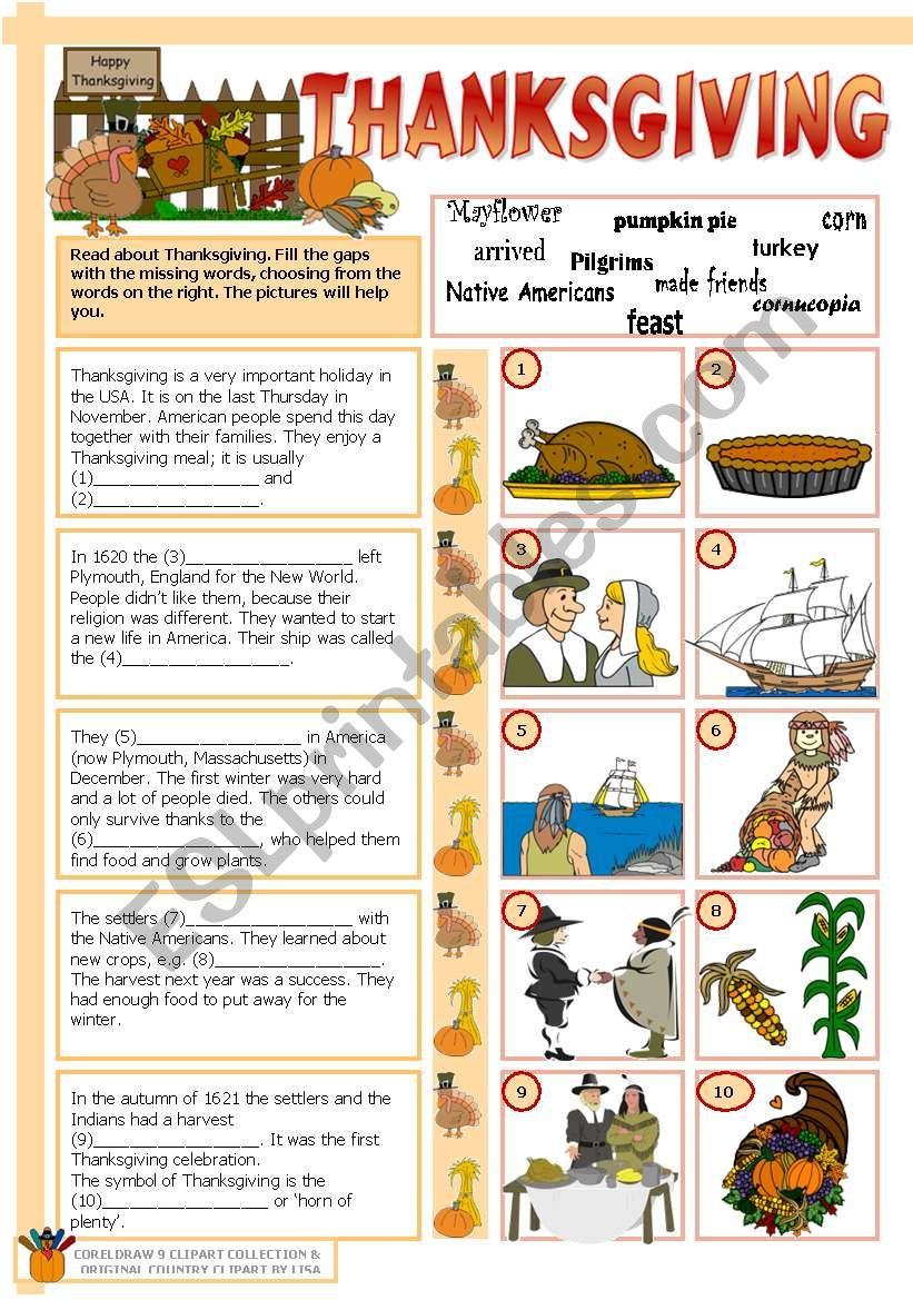 Thanksgiving - Esl Worksheettecus | Esl Thanksgiving Worksheets