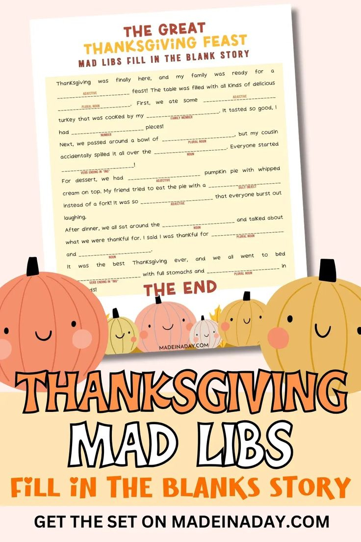 Thanksgiving Fill In The Blanks Story | Fill In The Blank Thanksgiving Worksheets