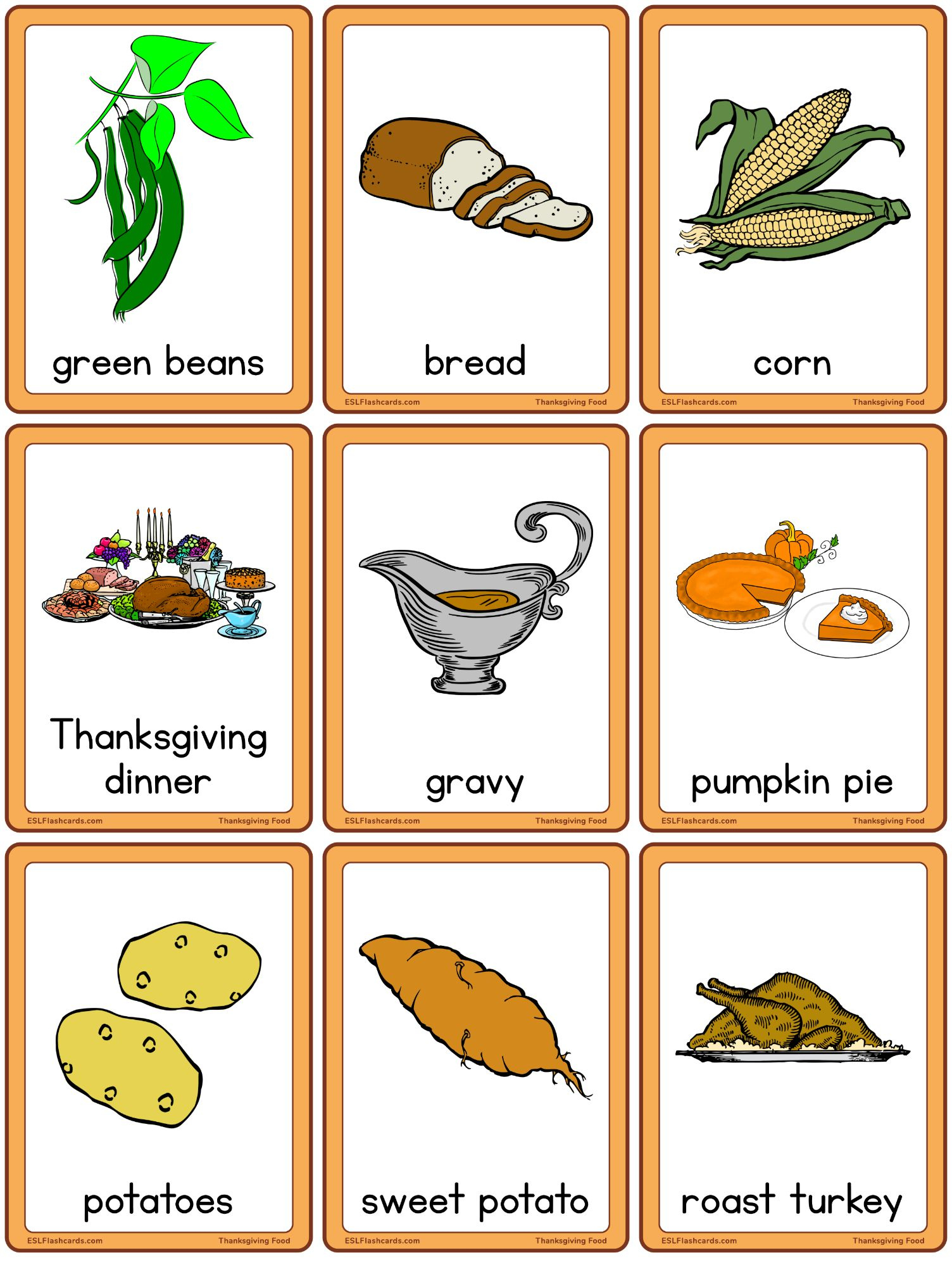 Thanksgiving Food – Esl Flashcards | Thanksgiving Foods Worksheet