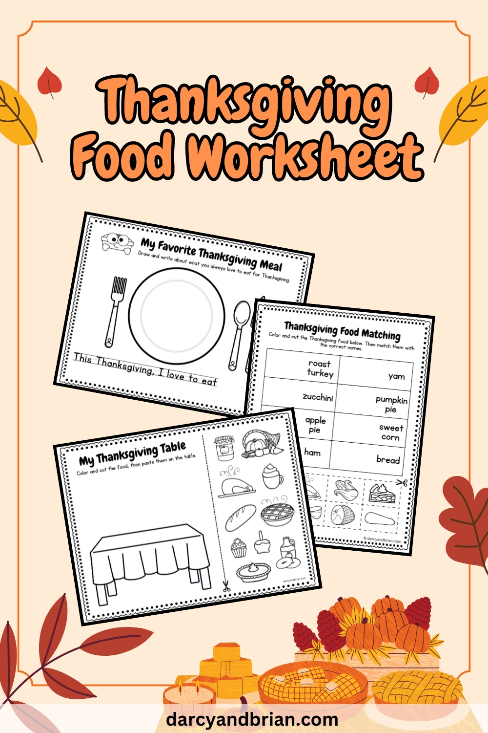 Thanksgiving Food Worksheet | Coloring And Cut Paste Activity | My Thanksgiving Meal Worksheet