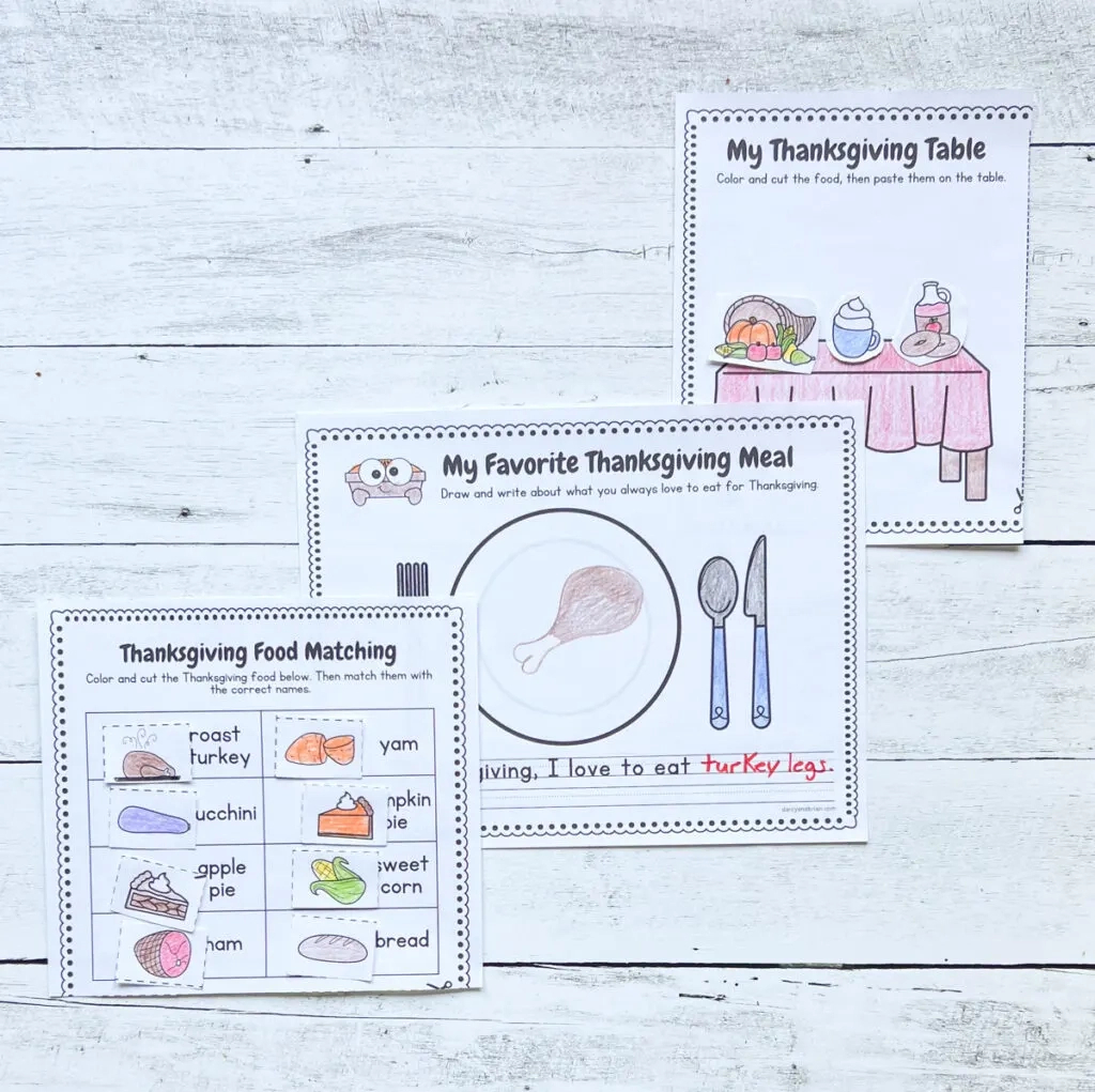 Thanksgiving Food Worksheet | Coloring And Cut Paste Activity | My Thanksgiving Meal Worksheet