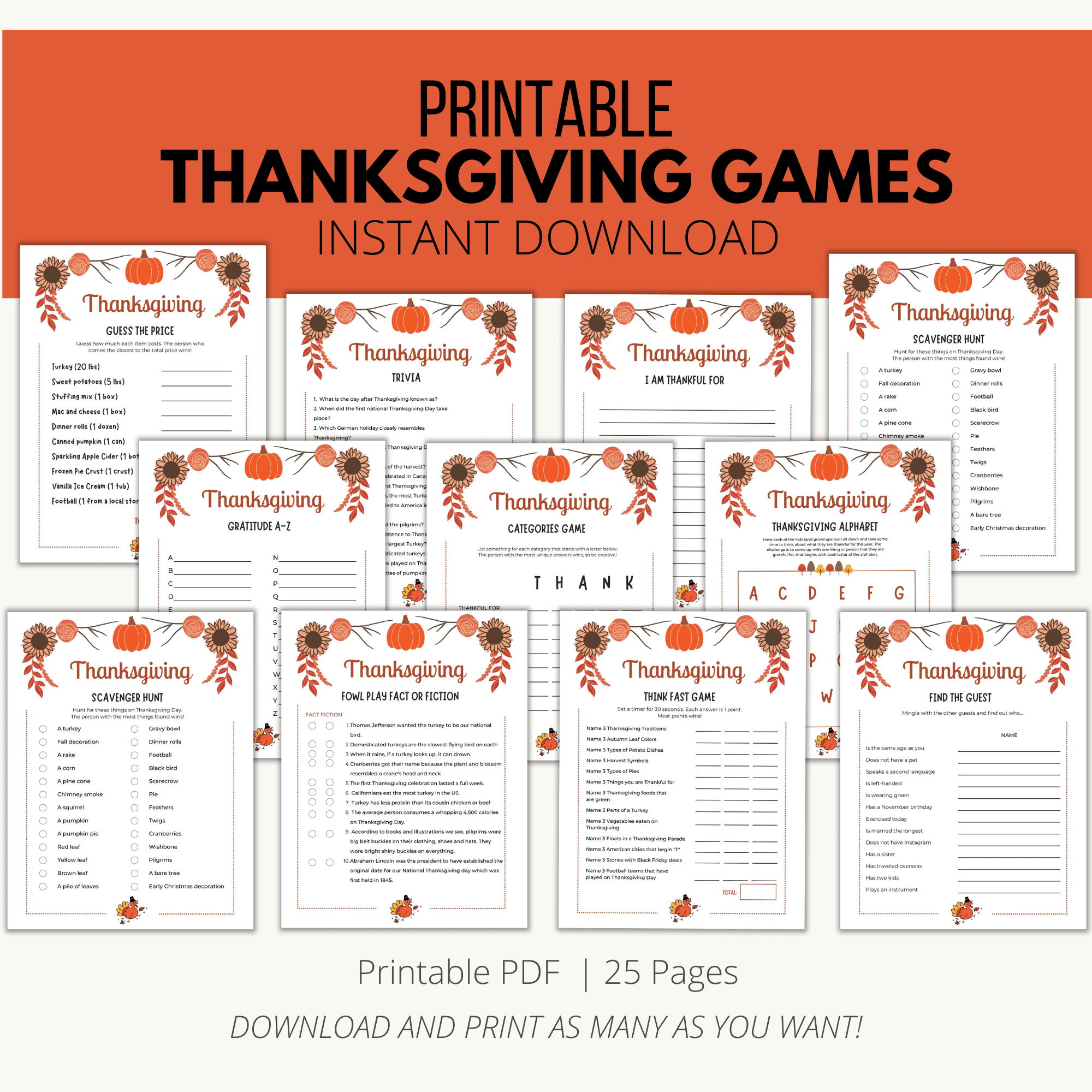 Thanksgiving Games Printable {Downloadable Pdf} | Thanksgiving Games Worksheets