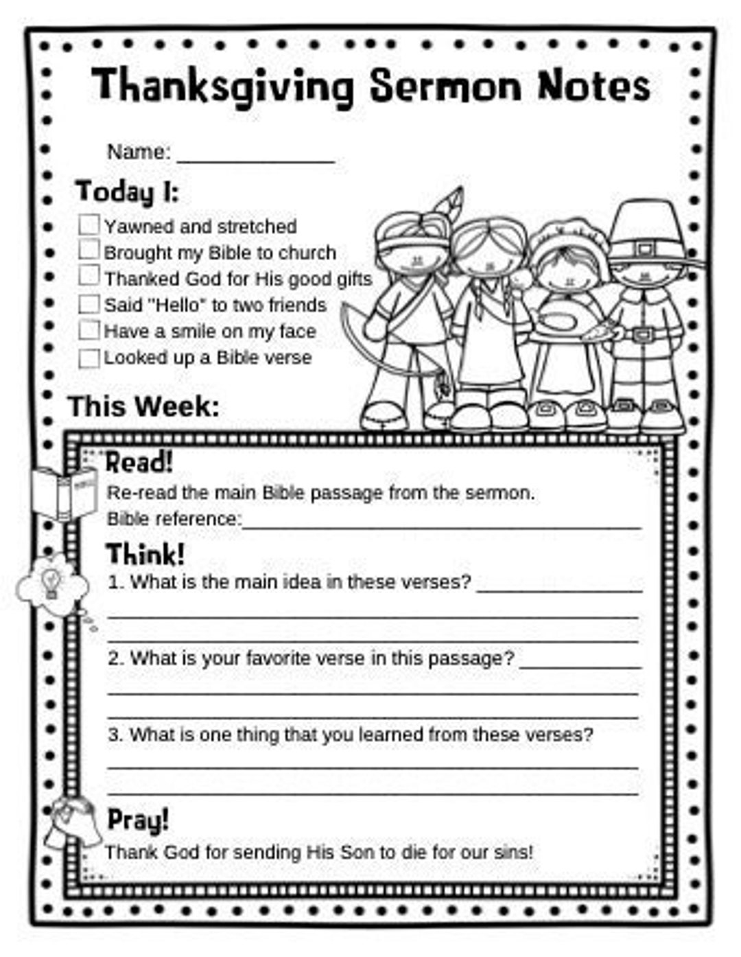 Thanksgiving Kids Sermon Notes, Fall Harvest Bible Study, Kids | Thanksgiving Bible Worksheets
