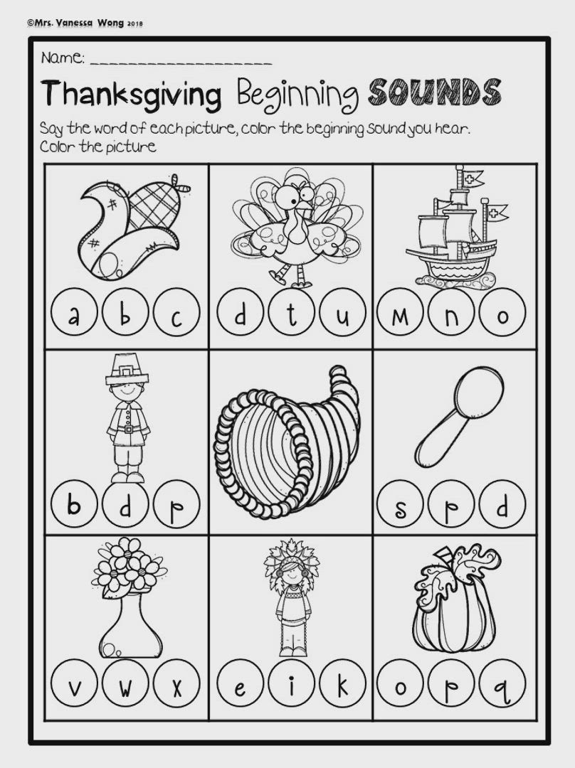 Thanksgiving Kindergarten Activities And Worksheets. Math And Literacy No  Prep | Thanksgiving Beginning Sounds Worksheet