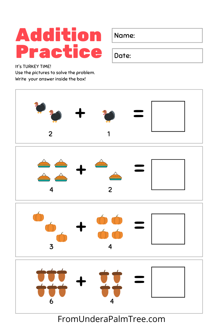 Thanksgiving Kindergarten Worksheet Pack &amp;gt; From Under A Palm Tree | Thanksgiving Kindergarten Worksheets Free