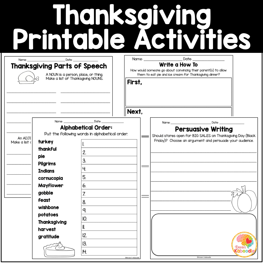 Thanksgiving Literacy Activities: Language Arts Worksheets | Thanksgiving Language Arts Worksheets