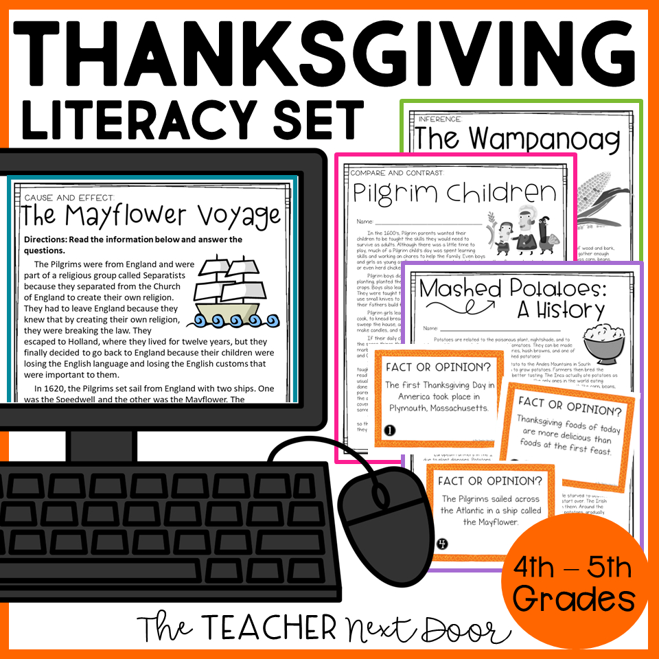 Thanksgiving Literacy Unit Print And Digital - The Teacher Next Door | Thanksgiving Cause and Effect Worksheets