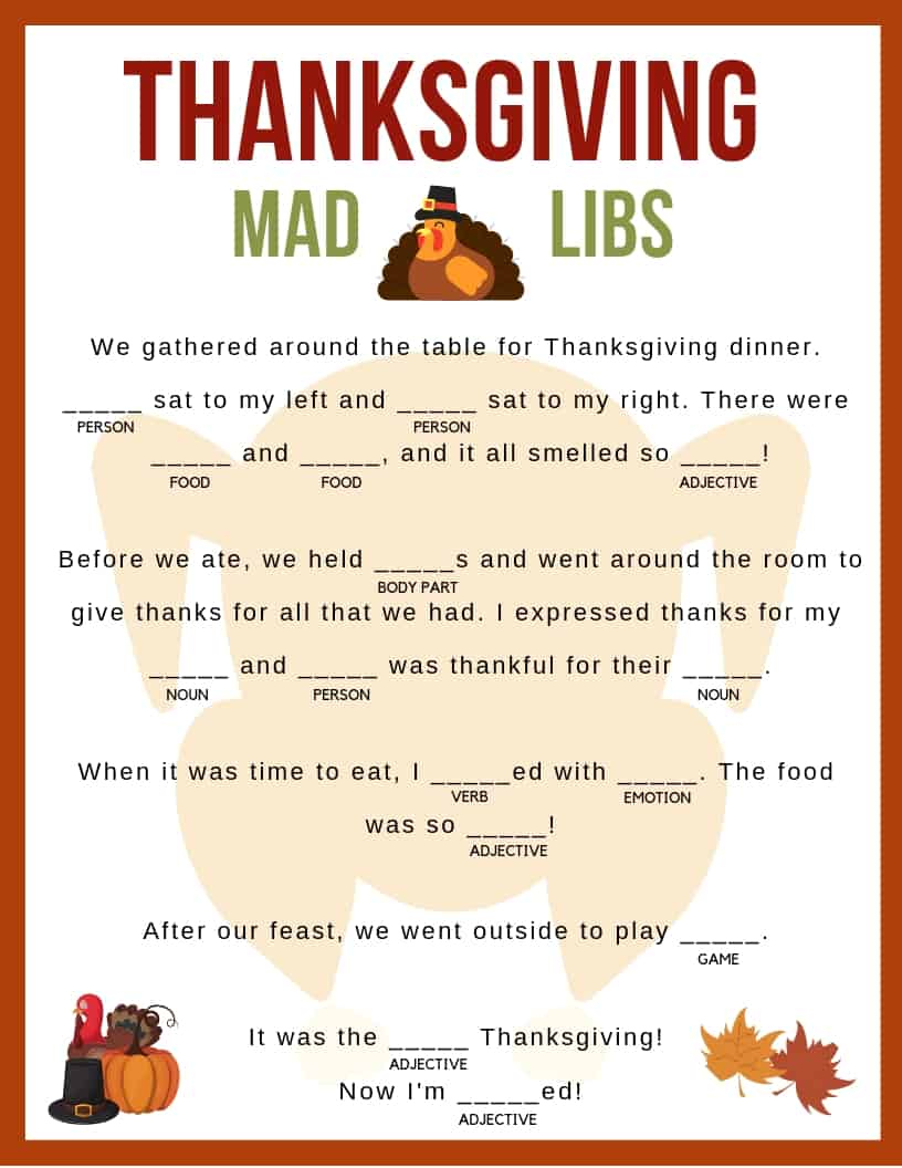 Thanksgiving Mad Libs - Jac Of All Things | Thanksgiving Mad Libs Worksheets