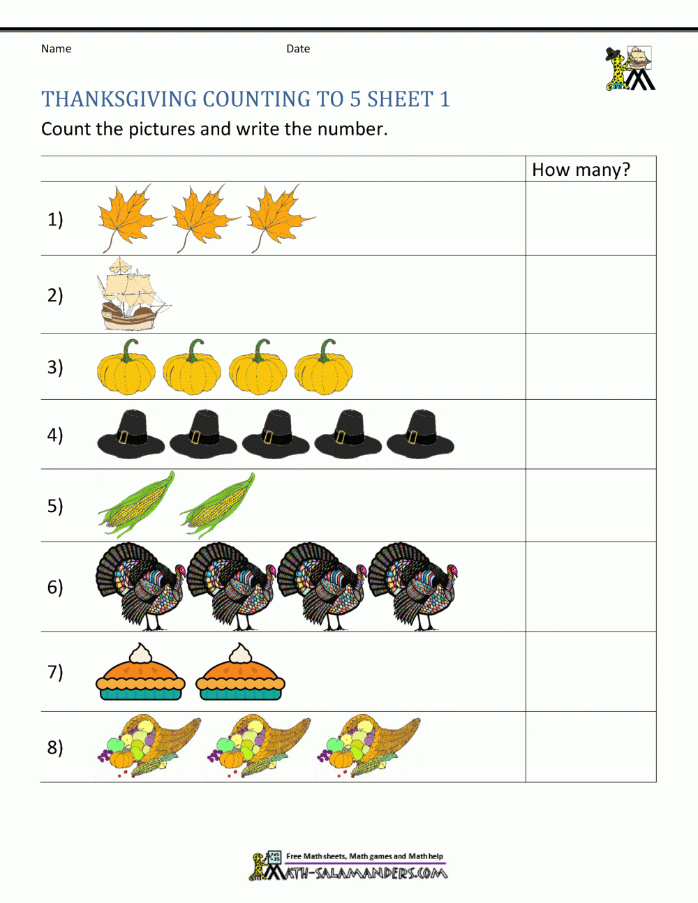 Thanksgiving Math Activities For Kindergarten | Thanksgiving Kindergarten Math Worksheets