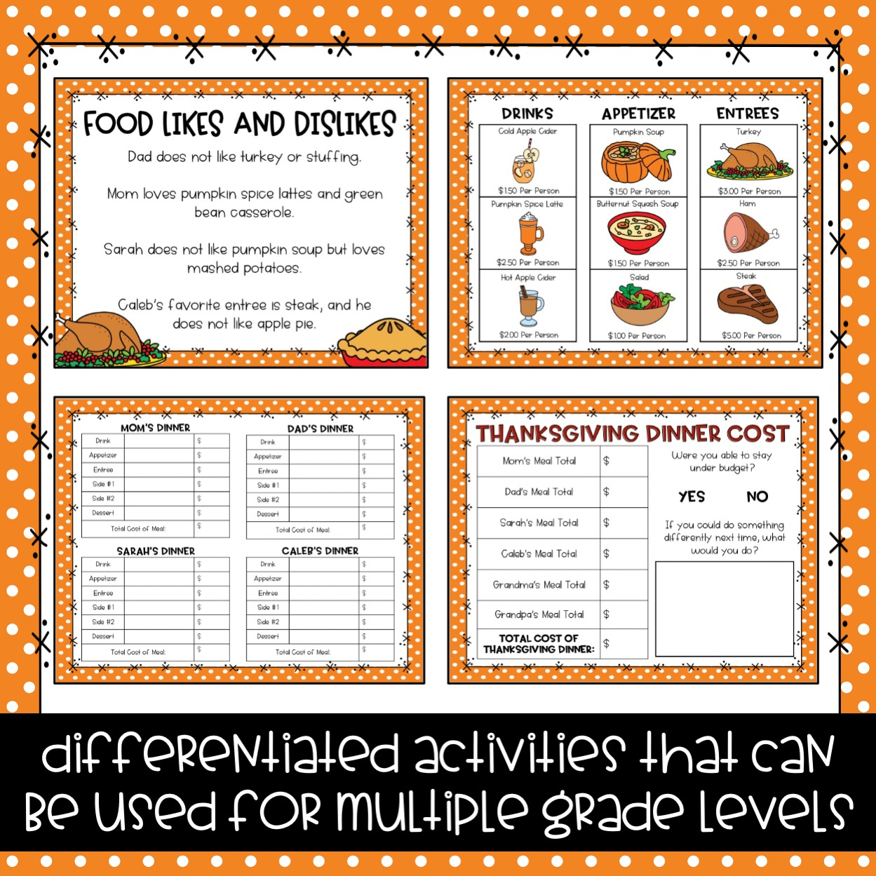 Thanksgiving Math Project Based Learning Printable &amp;amp; Digital | Thanksgiving Menu Math Worksheets