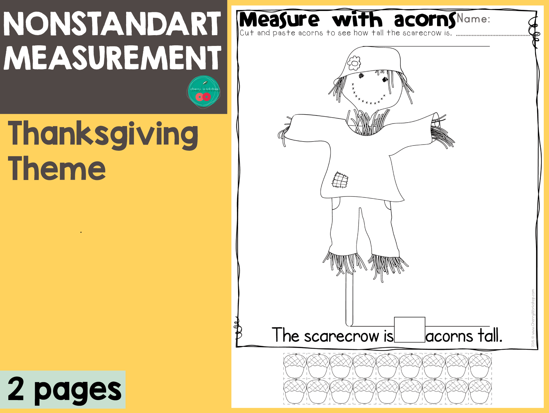 Thanksgiving - Measure With Acorns | Thanksgiving Measurement Worksheet
